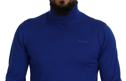  - Blue Logo Print Long Sleeves Turtle Neck Sweater