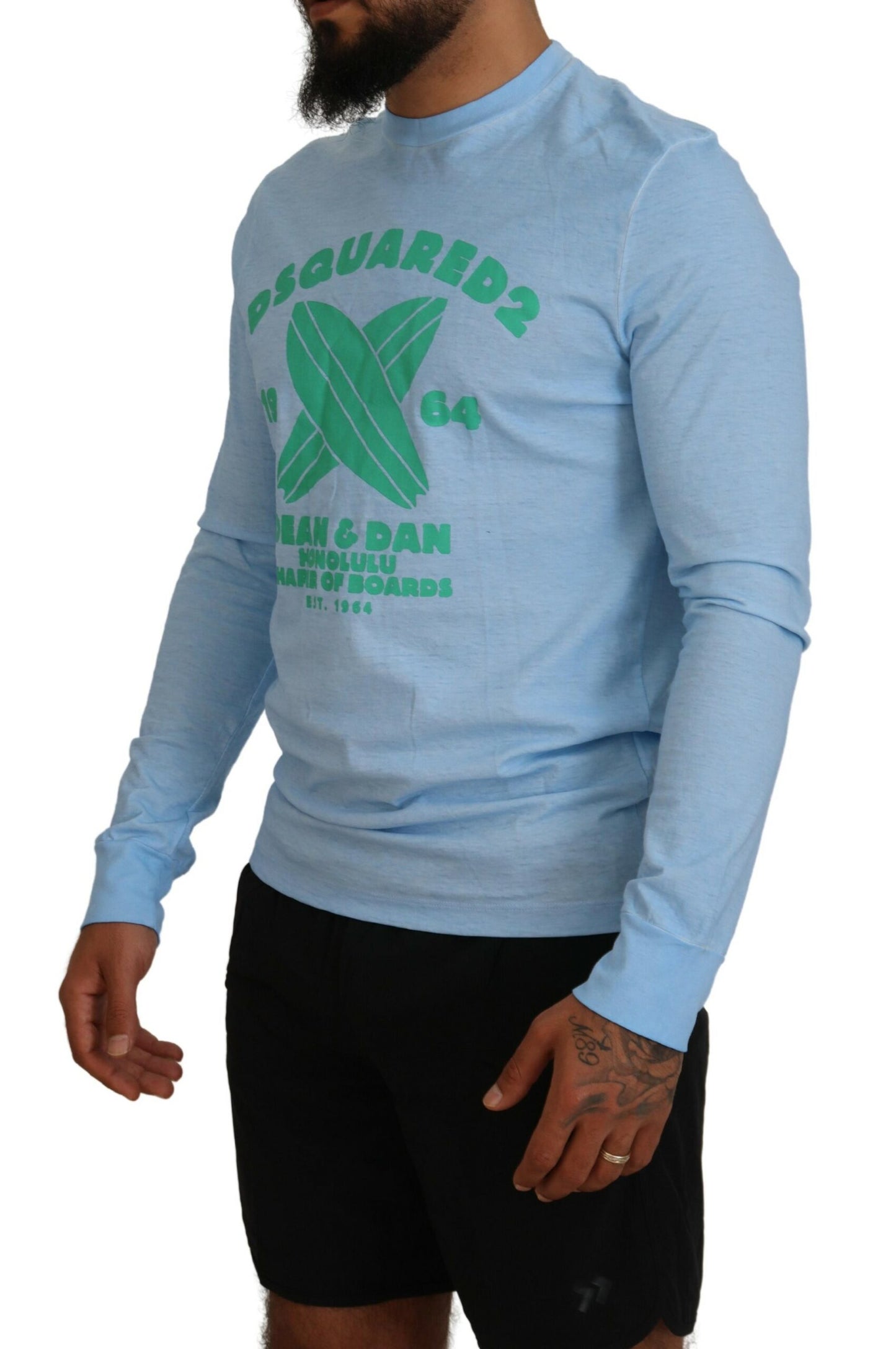  - Light Blue Printed Long Sleeves Men Sweater