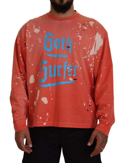  - Orange Printed Long Sleeves Pullover Sweater