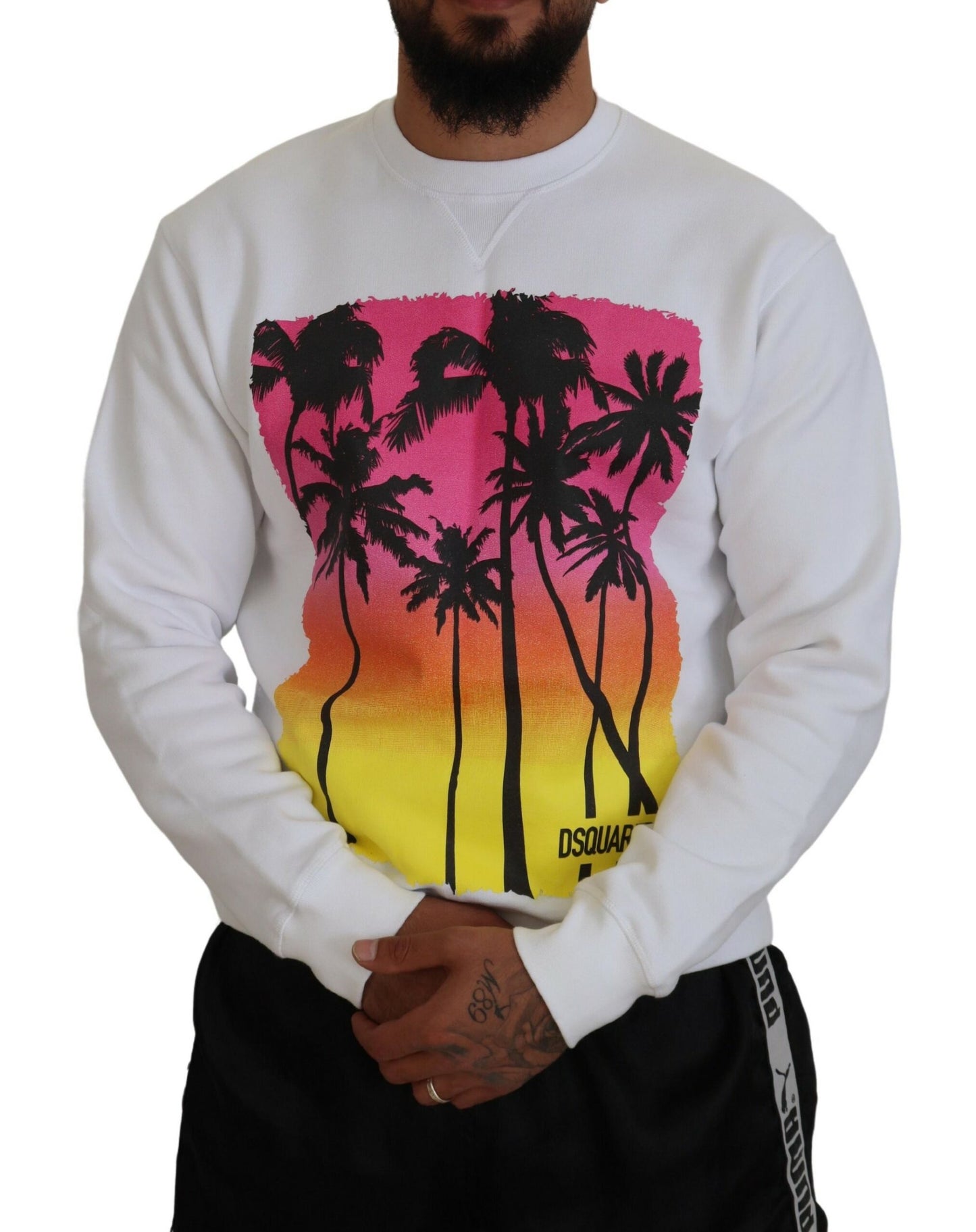  - White Cotton Printed Long Sleeves Pullover Sweater