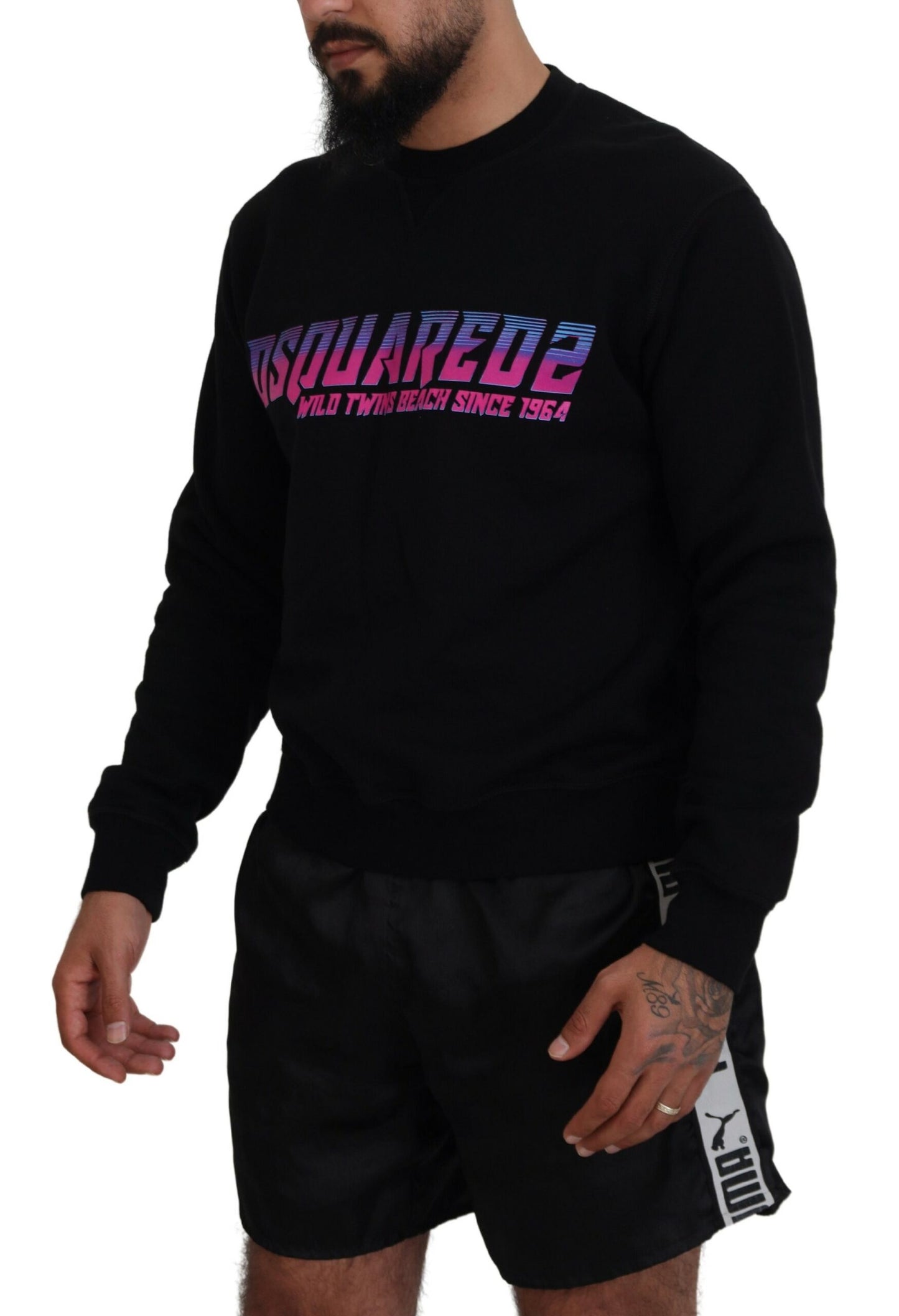  - Black Logo Print Long Sleeves Men Pullover Sweater