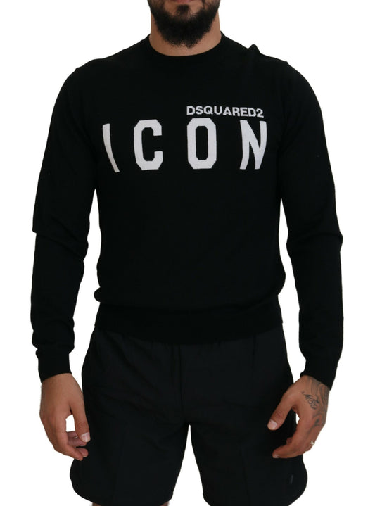  - Black Logo Print Long Sleeves Men Pullover Sweater