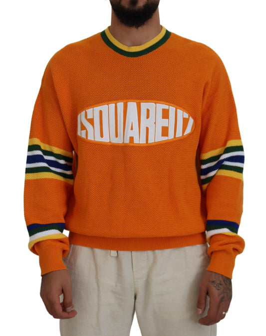  - Orange Printed Long Sleeves Men Pullover Sweater