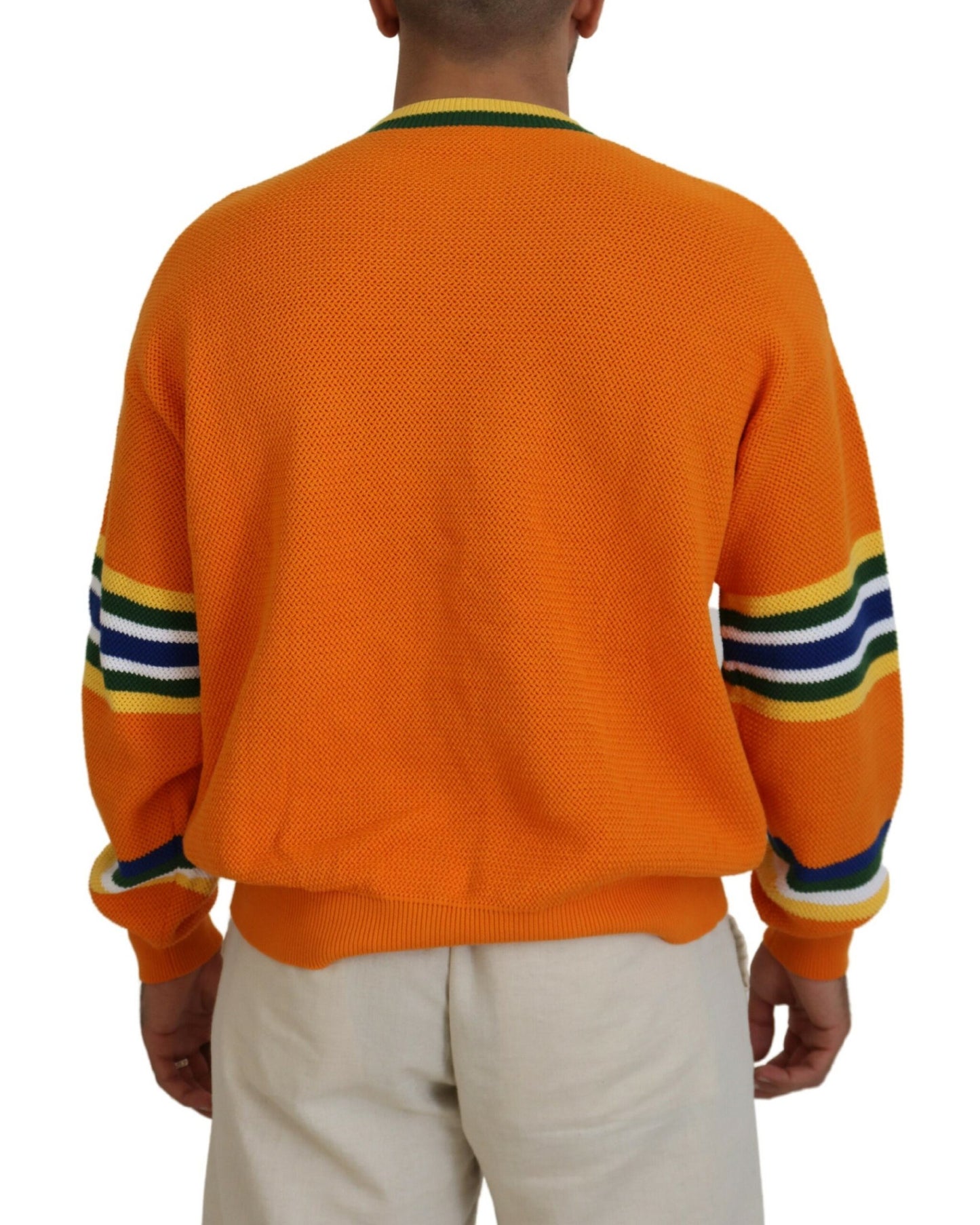  - Orange Printed Long Sleeves Men Pullover Sweater