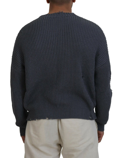  - Gray Men Tattered Knitted Pullover Sweater