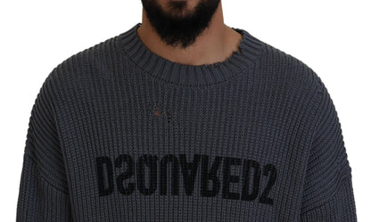  - Gray Men Tattered Knitted Pullover Sweater