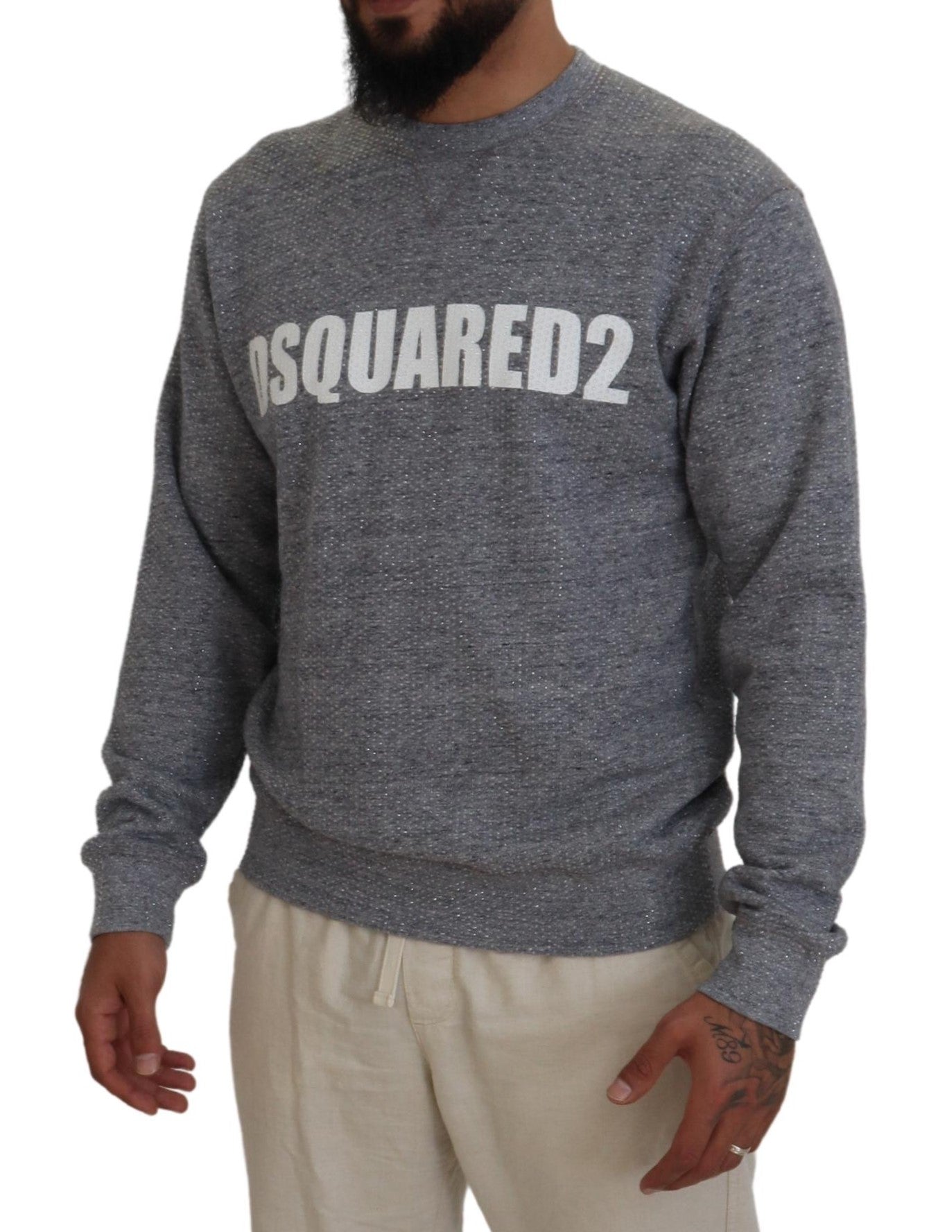  - Gray Crystal Embellishment Men Pullover Sweater