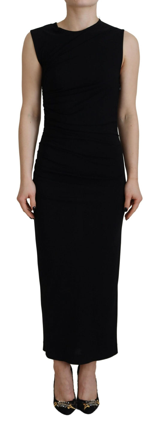 Dsquared2 Black Viscose Sleeveless Ruched Maxi Dress