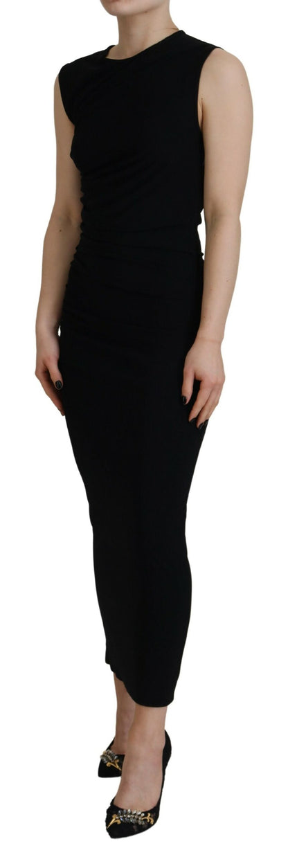  - Black Viscose Sleeveless Ruched Maxi Dress