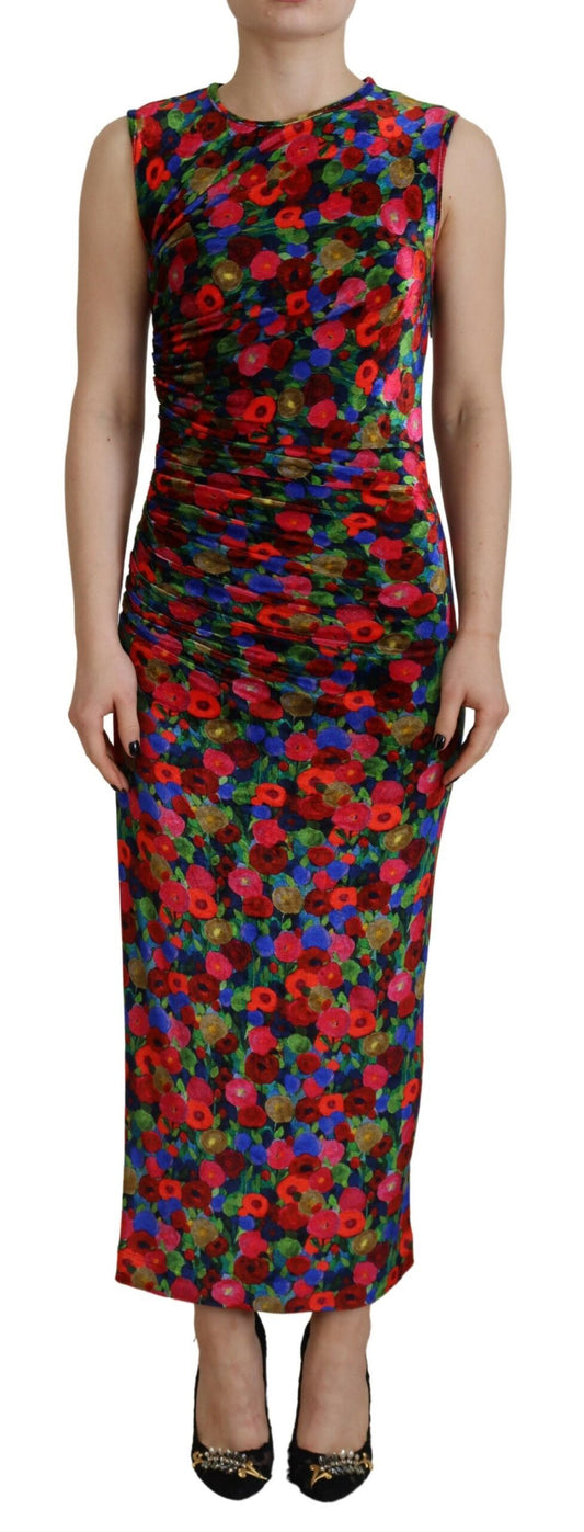  - Multicolor Floral Bodycon Ruched Maxi Dress