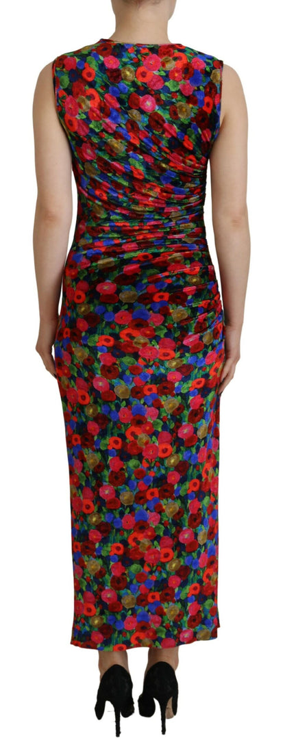 Dsquared2 Multicolor Floral Bodycon Ruched Maxi Dress