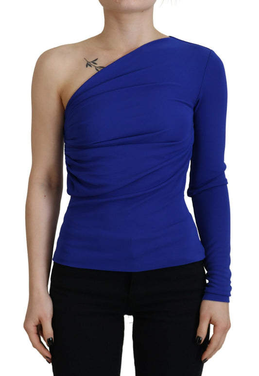  - Blue Viscose One Shoulder Slim Fit Blouse Top