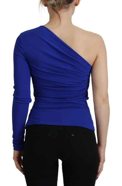  - Blue Viscose One Shoulder Slim Fit Blouse Top