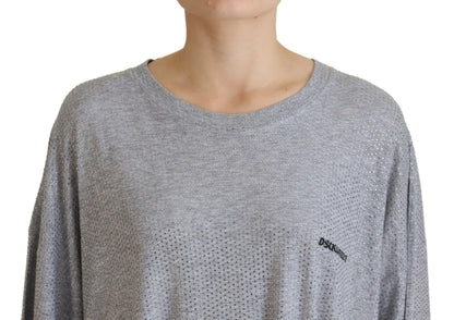 Dsquared2 Gray Crystal Embellished Cotton Long Sleeves Dress