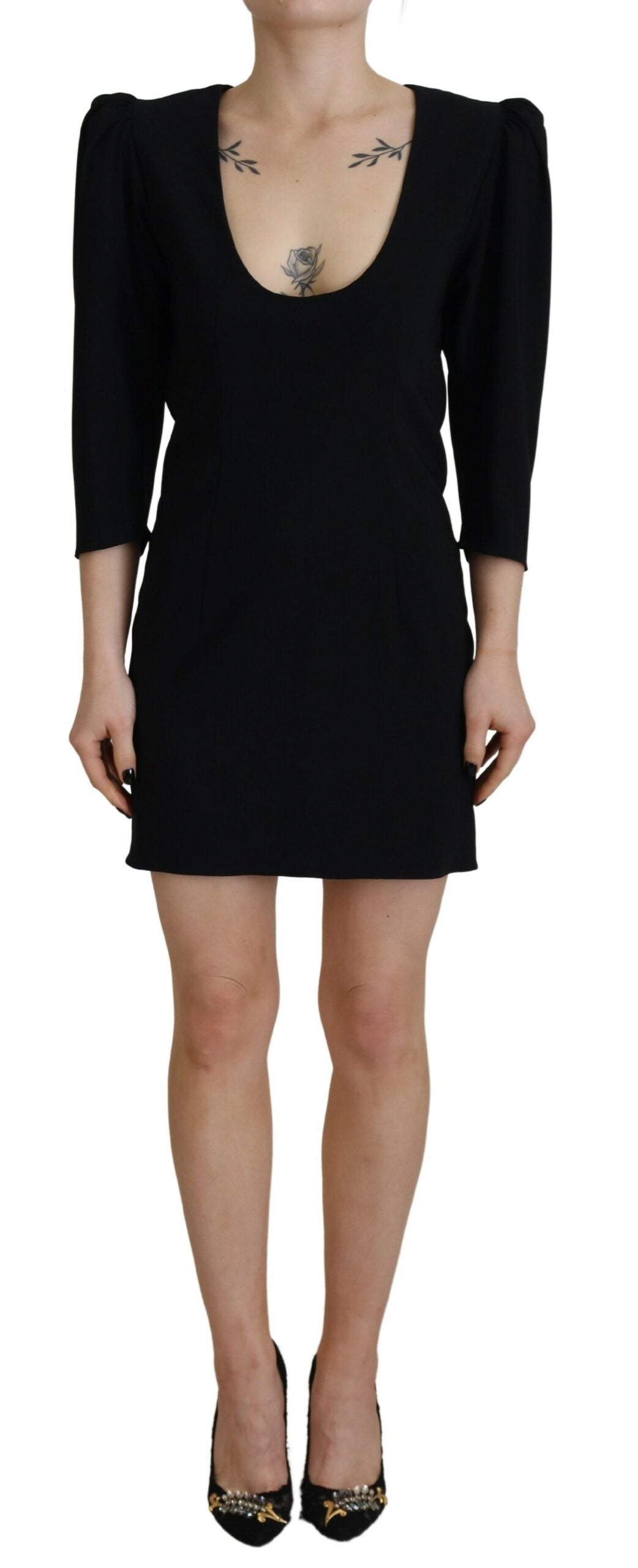  - Black Polyester Long Sleeves Bodycon Sheath Dress