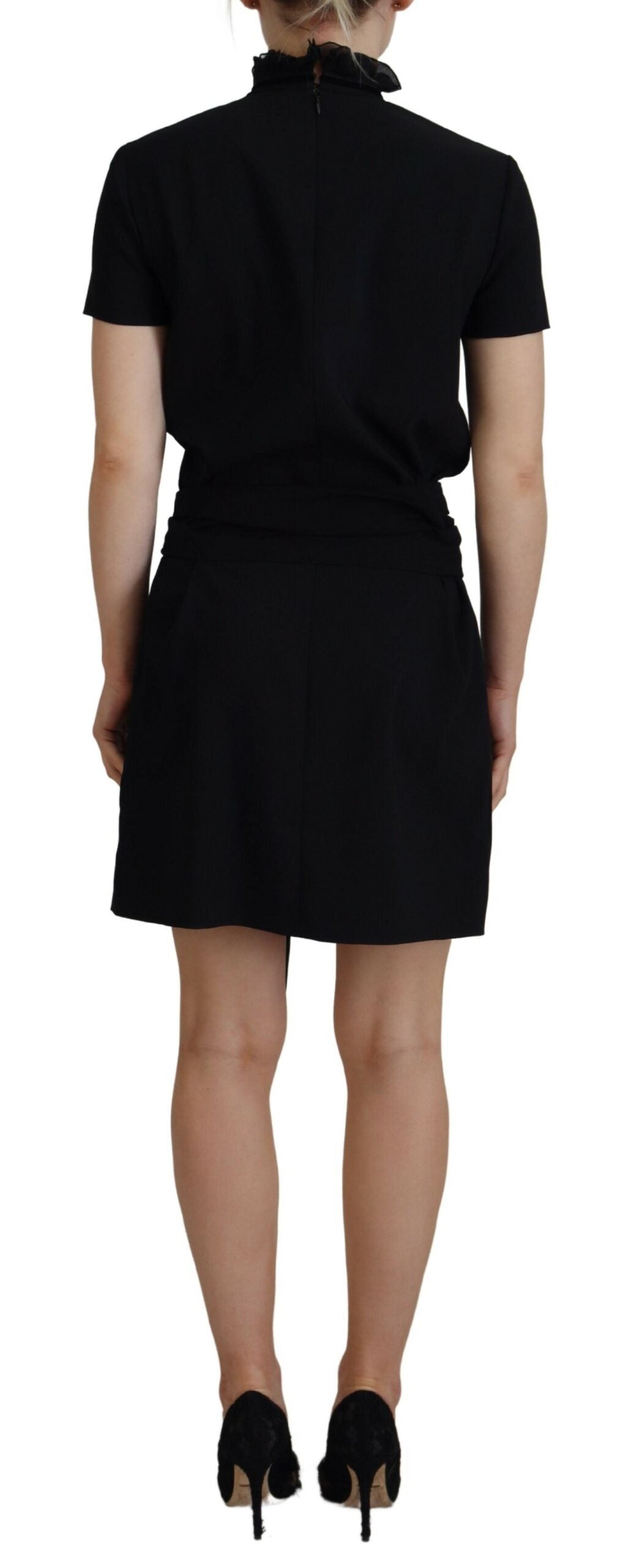  - Black Polyester Short Sleeves Sheath Mini Dress