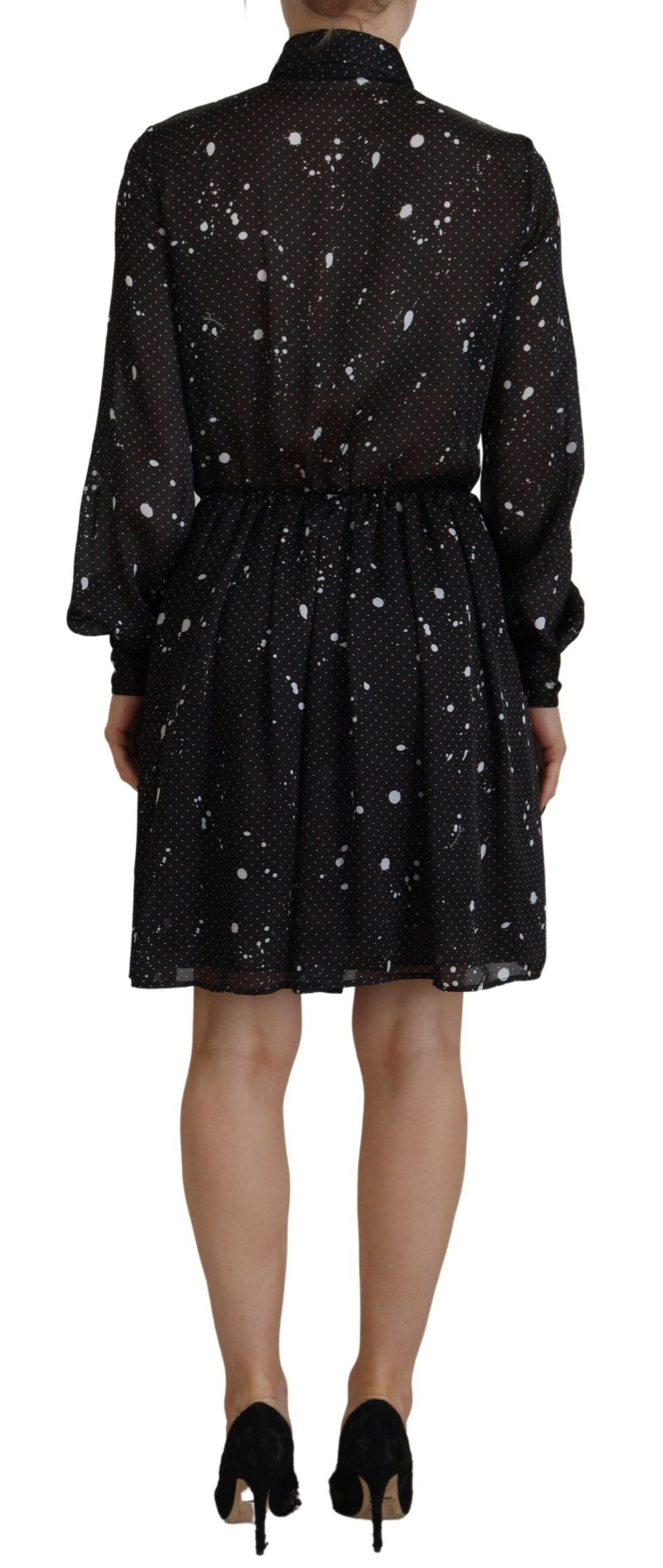  - Black Polka Dot Long Sleeves Button Down Dress