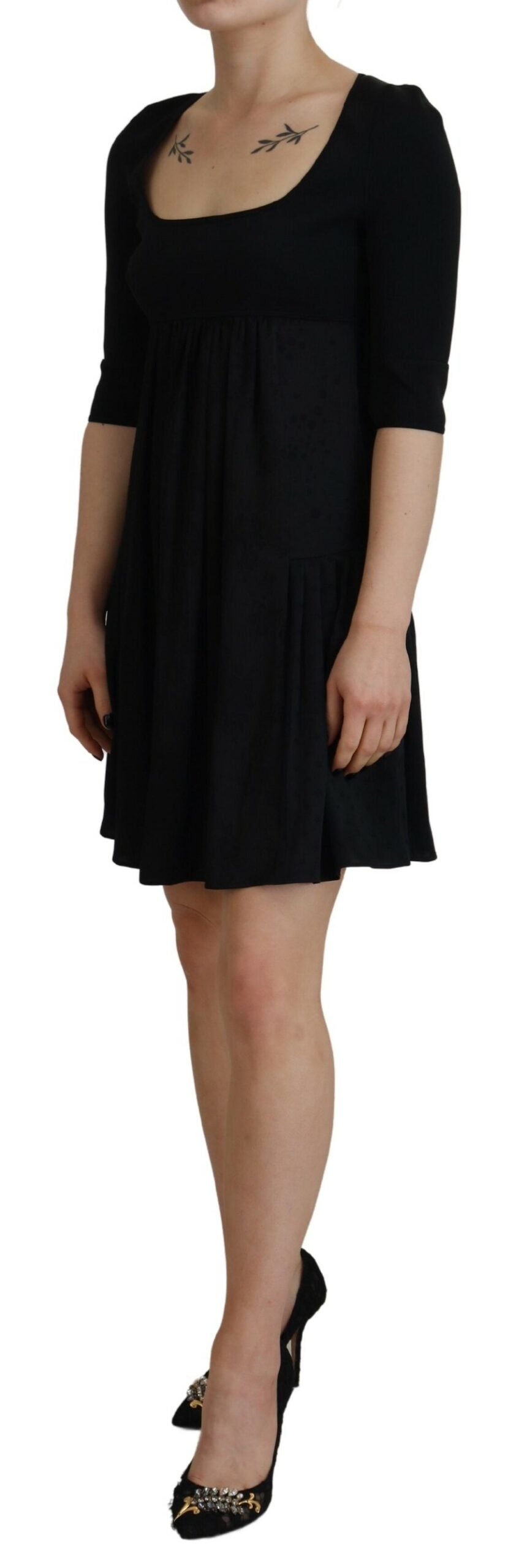  - Black Acetate Short Sleeves A-line Sheath Dress