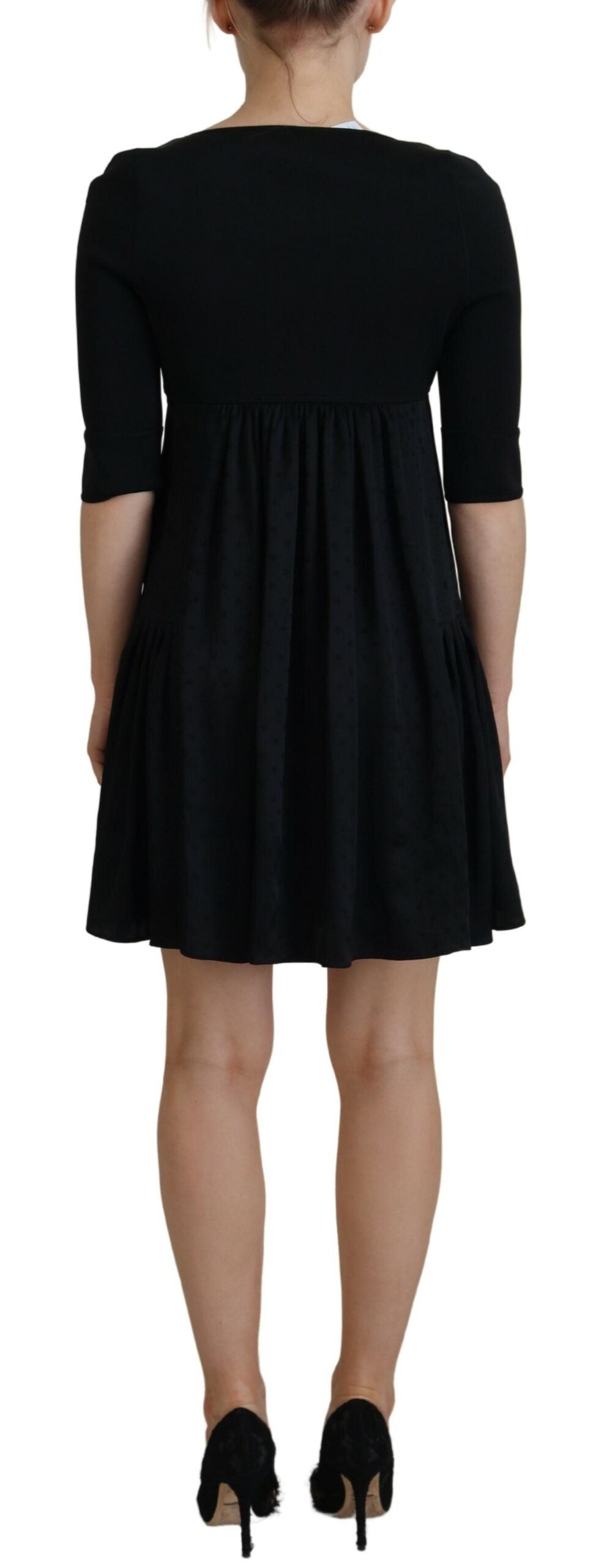  - Black Acetate Short Sleeves A-line Sheath Dress