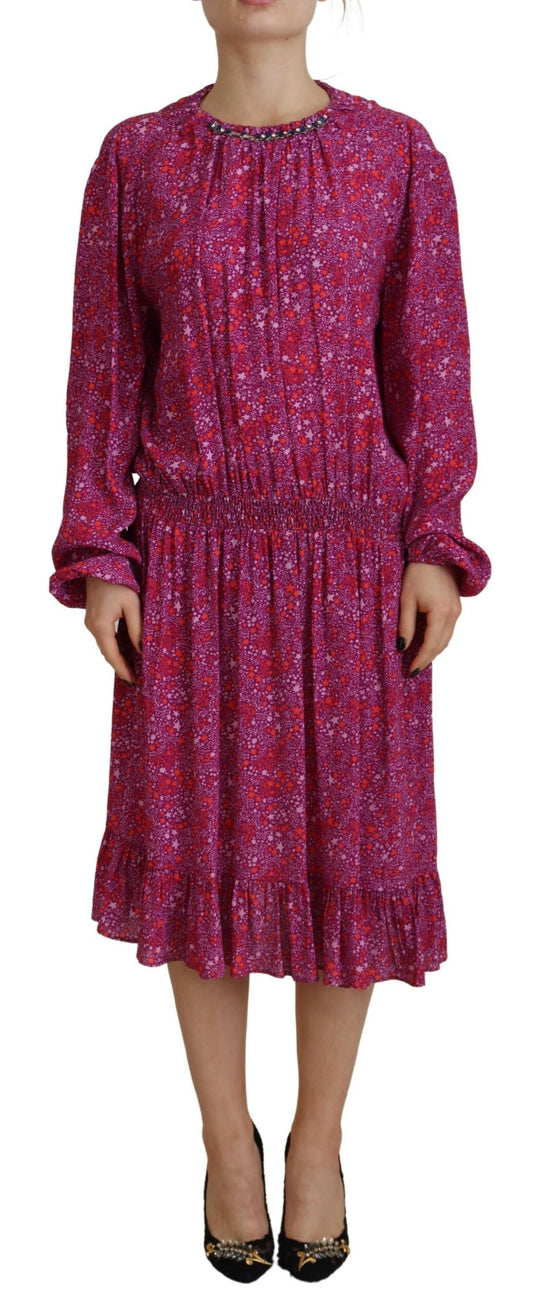  - Fuchsia Stars Embellished Long Sleeves Dress