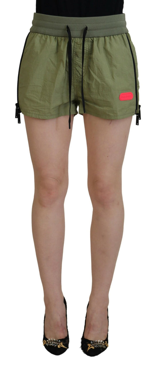 Dsquared2 Green Cotton Mid Waist Drawstring Tapered Shorts