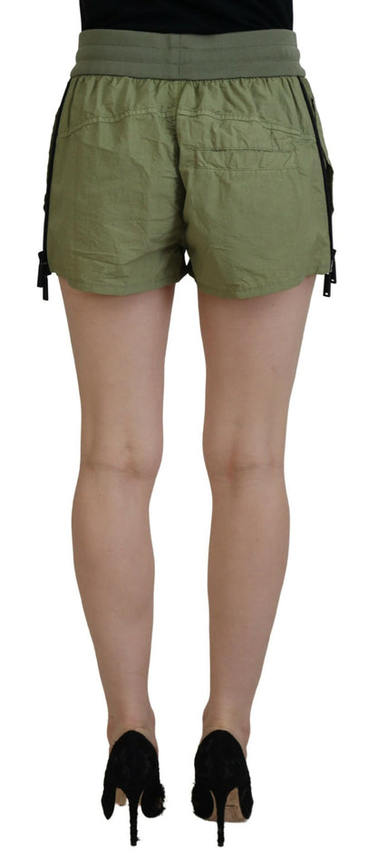  - Green Cotton Mid Waist Drawstring Tapered Shorts