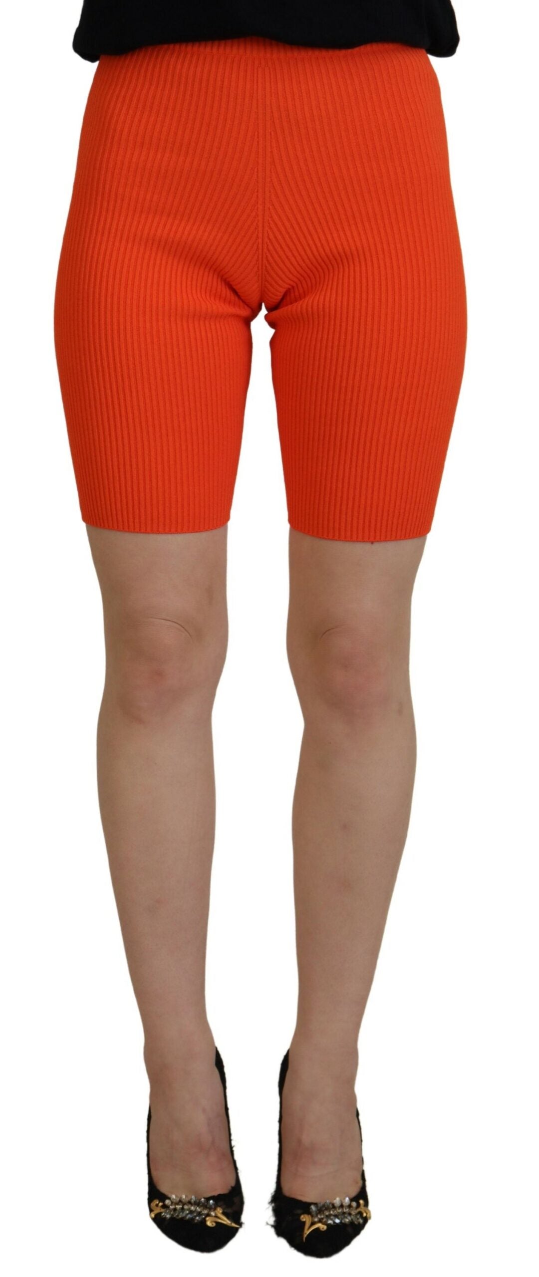  - Orange Viscose Mid Waist Slim Fit Bermuda Shorts