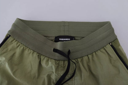  - Green Cotton Mid Waist Drawstring Tapered Shorts