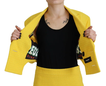  - Yellow Double Breasted Mini Suit Blazer Skirt Set