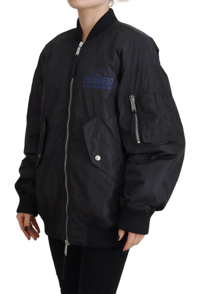 Dsquared2 Black Logo Print Full Zip Women Bomber Jacket