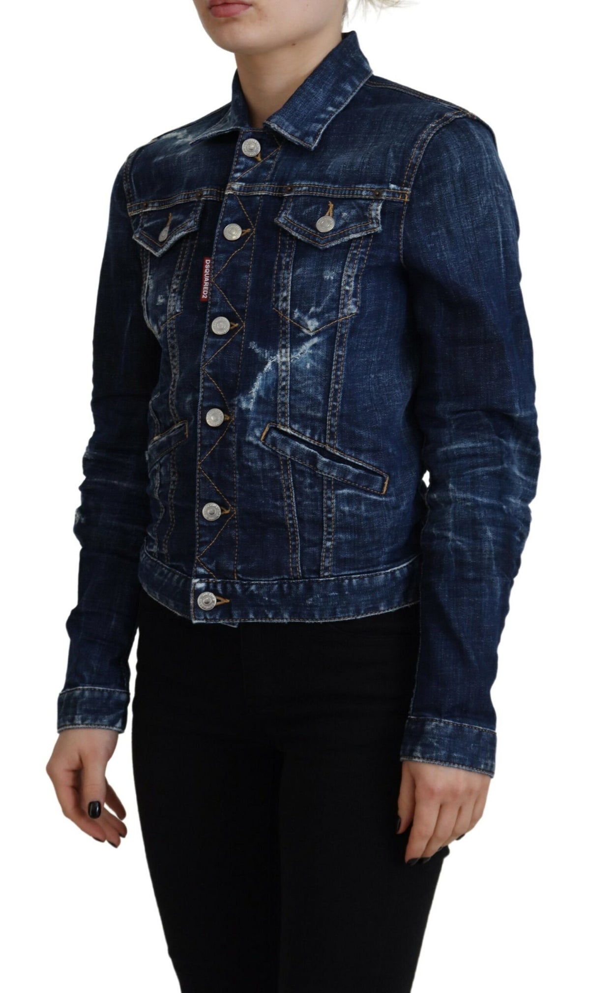 Dsquared2 Blue Icon Printed Distressed Denim Jacket