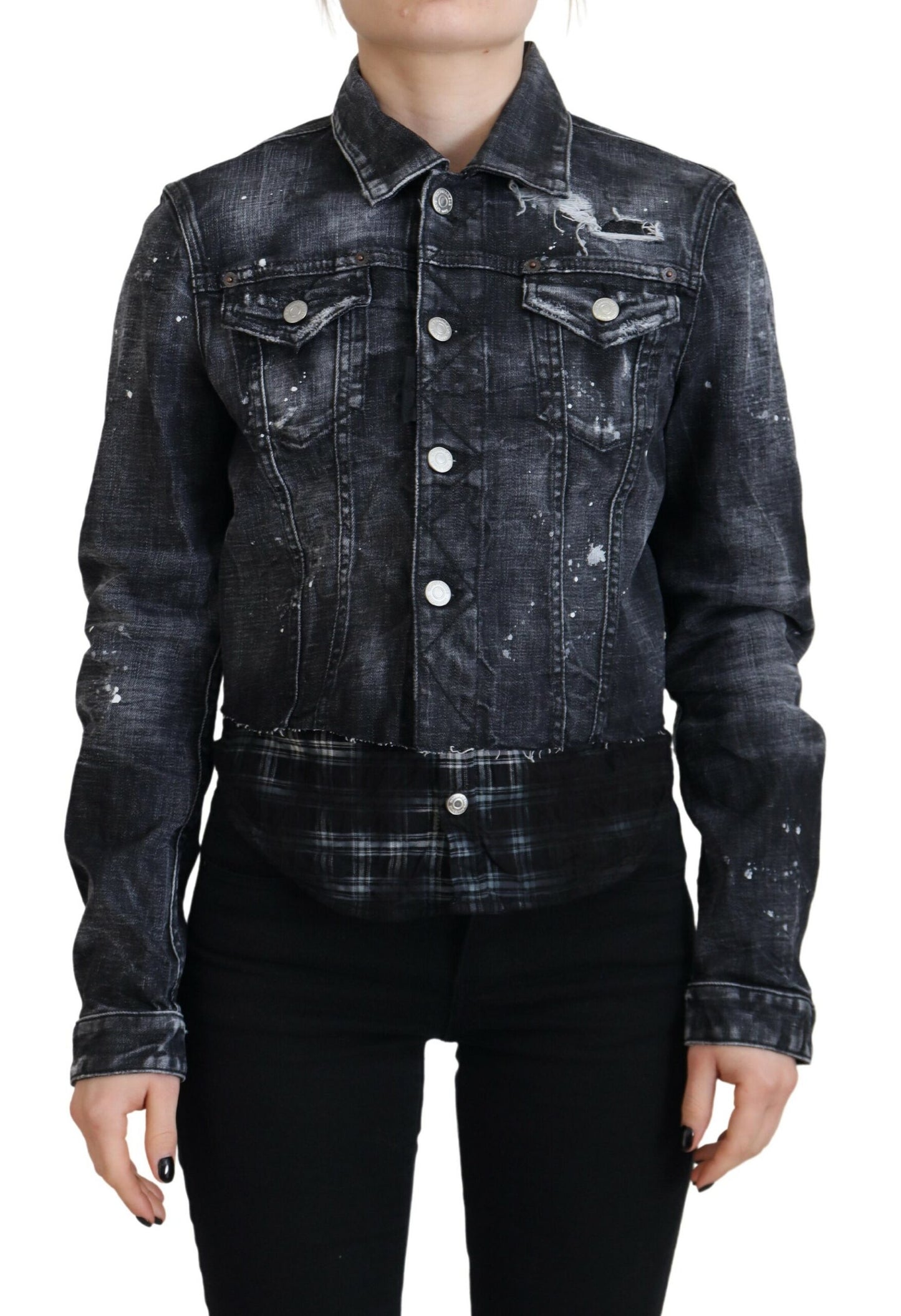  - Gray Washed Cotton Distressed Denim Jacket