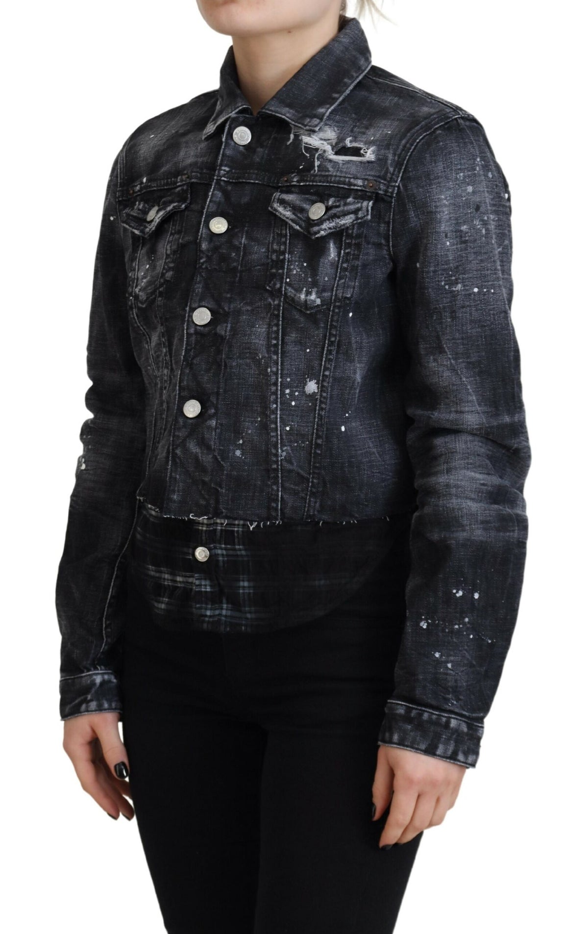 Gray Washed Cotton Distressed Denim Jacket by Dsquared2
