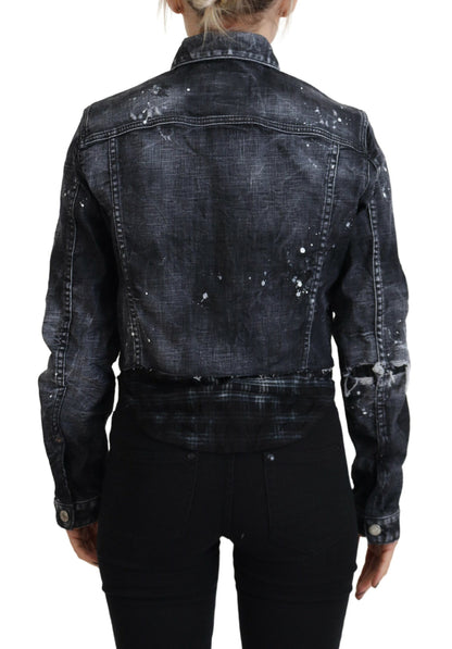 Gray Washed Cotton Distressed Denim Jacket by Dsquared2