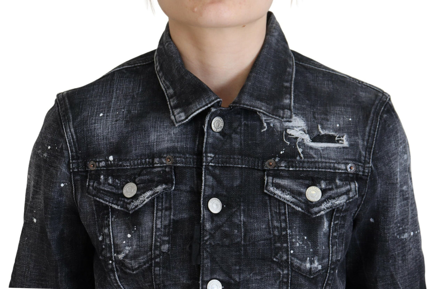  - Gray Washed Cotton Distressed Denim Jacket