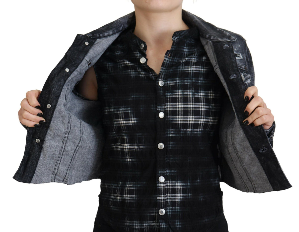 Gray Washed Cotton Distressed Denim Jacket by Dsquared2