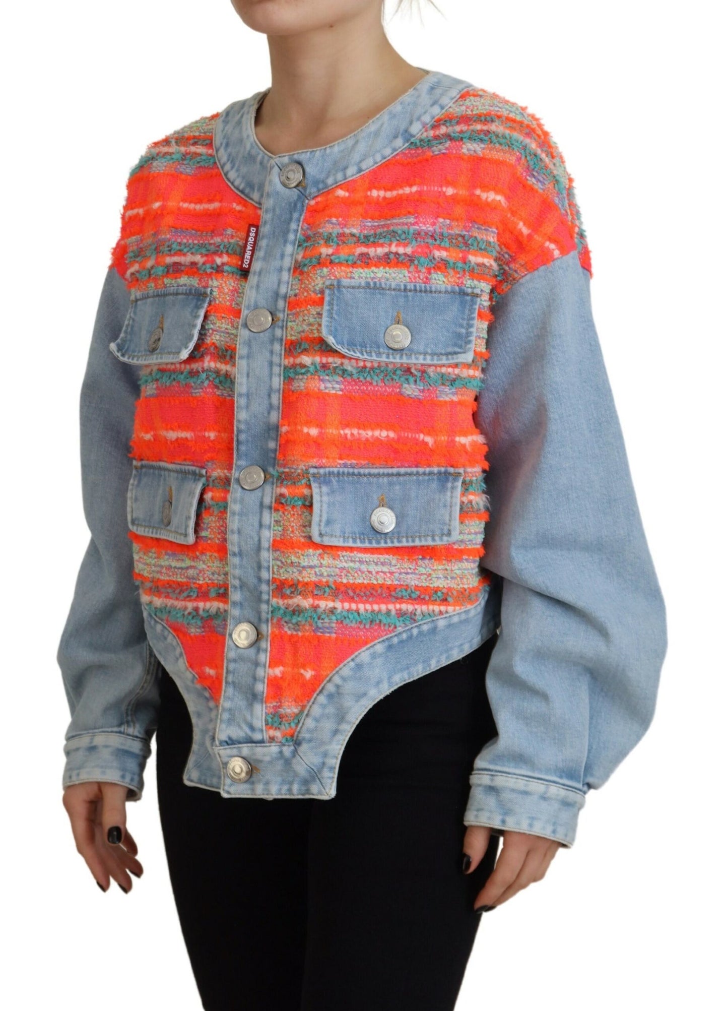  - Orange Blue Panelled Button Front Denim Jacket