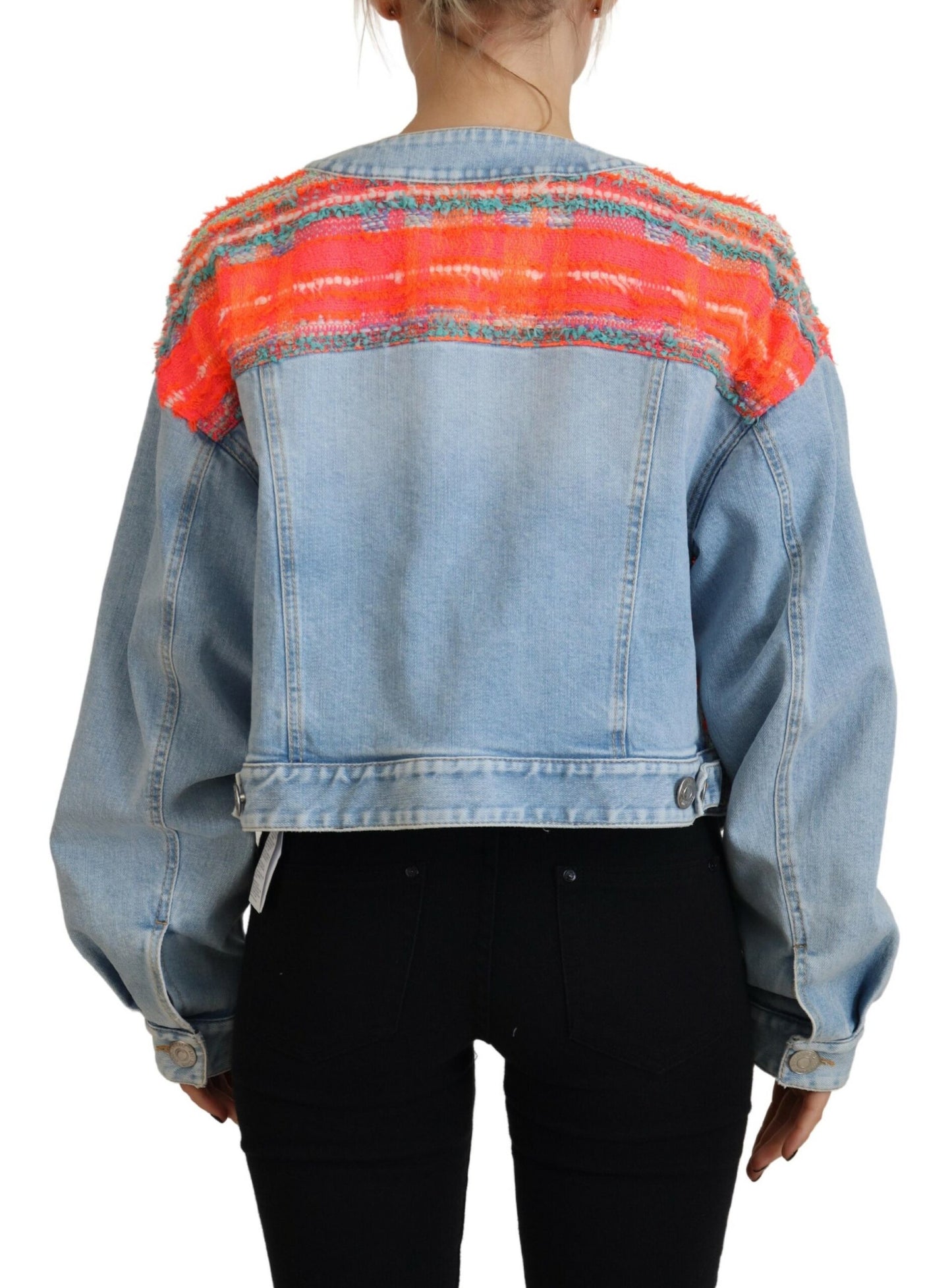  - Orange Blue Panelled Button Front Denim Jacket