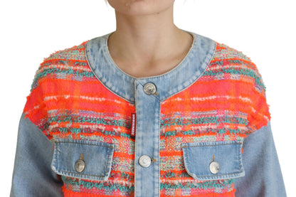  - Orange Blue Panelled Button Front Denim Jacket