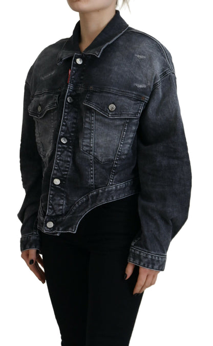  - Gray Washed Cotton Cropped Denim Jacket