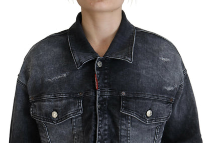  - Gray Washed Cotton Cropped Denim Jacket