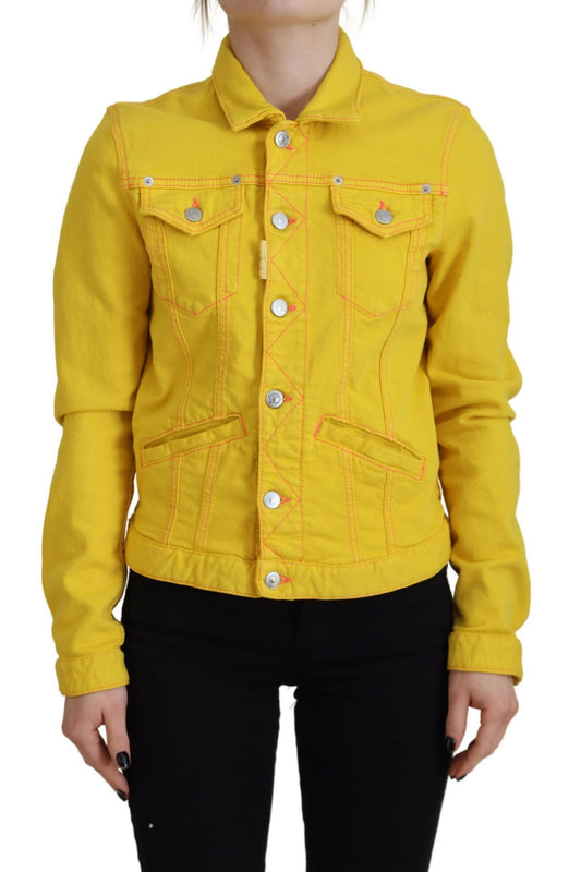  - Yellow Collared Long Sleeves Denim Jacket