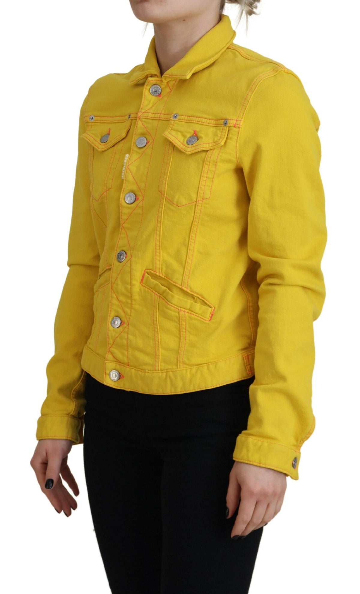 Vibrant Yellow Collared Long Sleeve Denim Jacket by Dsquared2