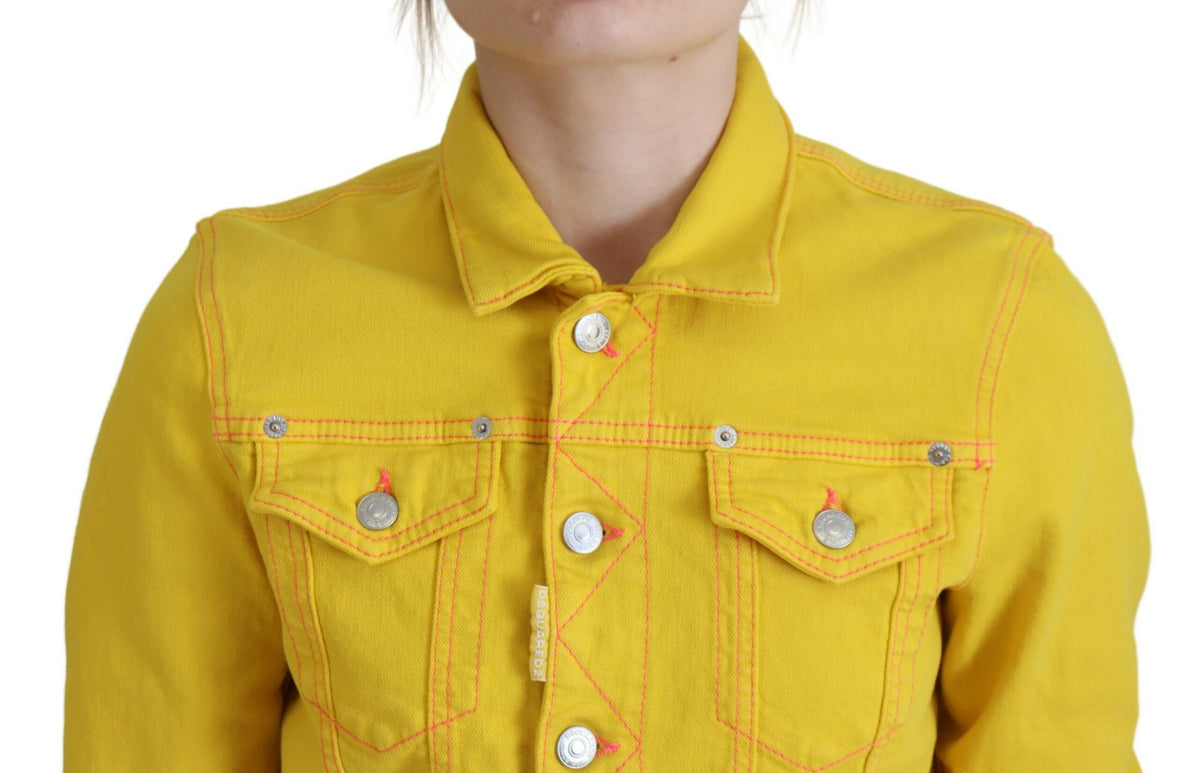 Vibrant Yellow Collared Long Sleeve Denim Jacket by Dsquared2