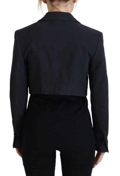  - Black Cotton Cropped Button Blazer Jacket