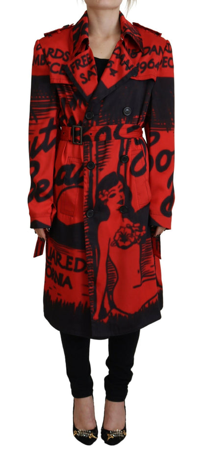 Red Printed Button Collared Coat Jacket by Dsquared2