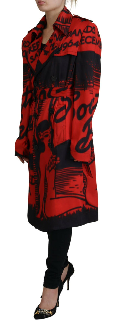 Red Printed Button Collared Coat Jacket by Dsquared2