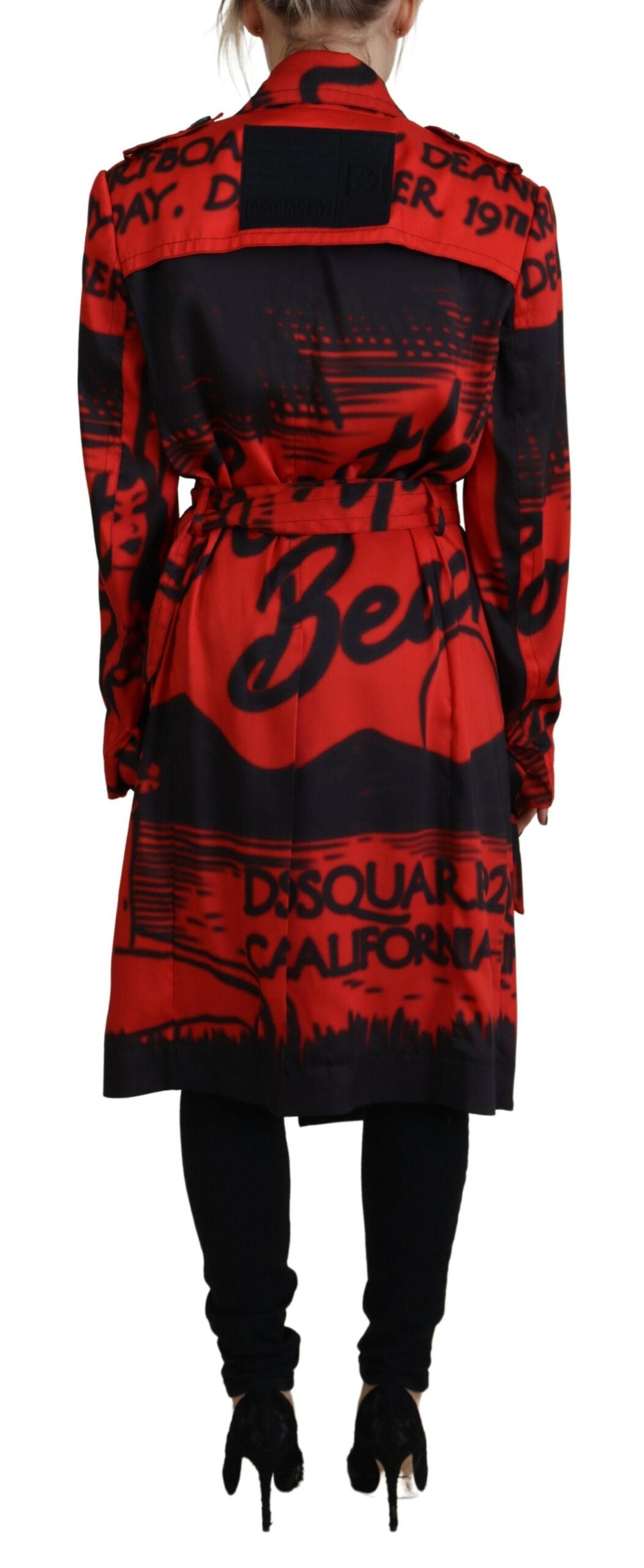 Red Printed Button Collared Coat Jacket by Dsquared2