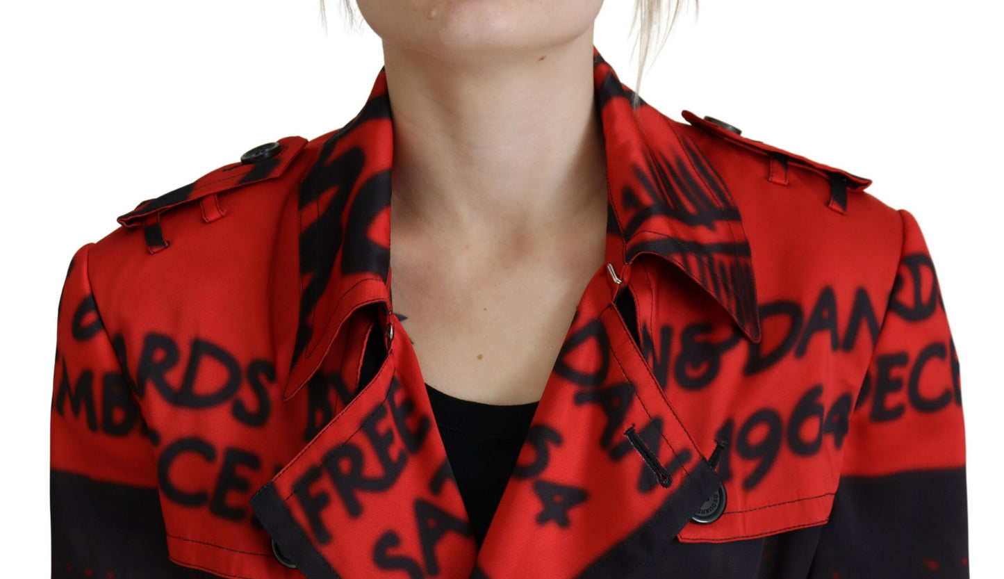  - Red Printed Button Collared Desigual Coat Jacket