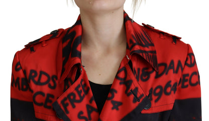 Red Printed Button Collared Coat Jacket by Dsquared2